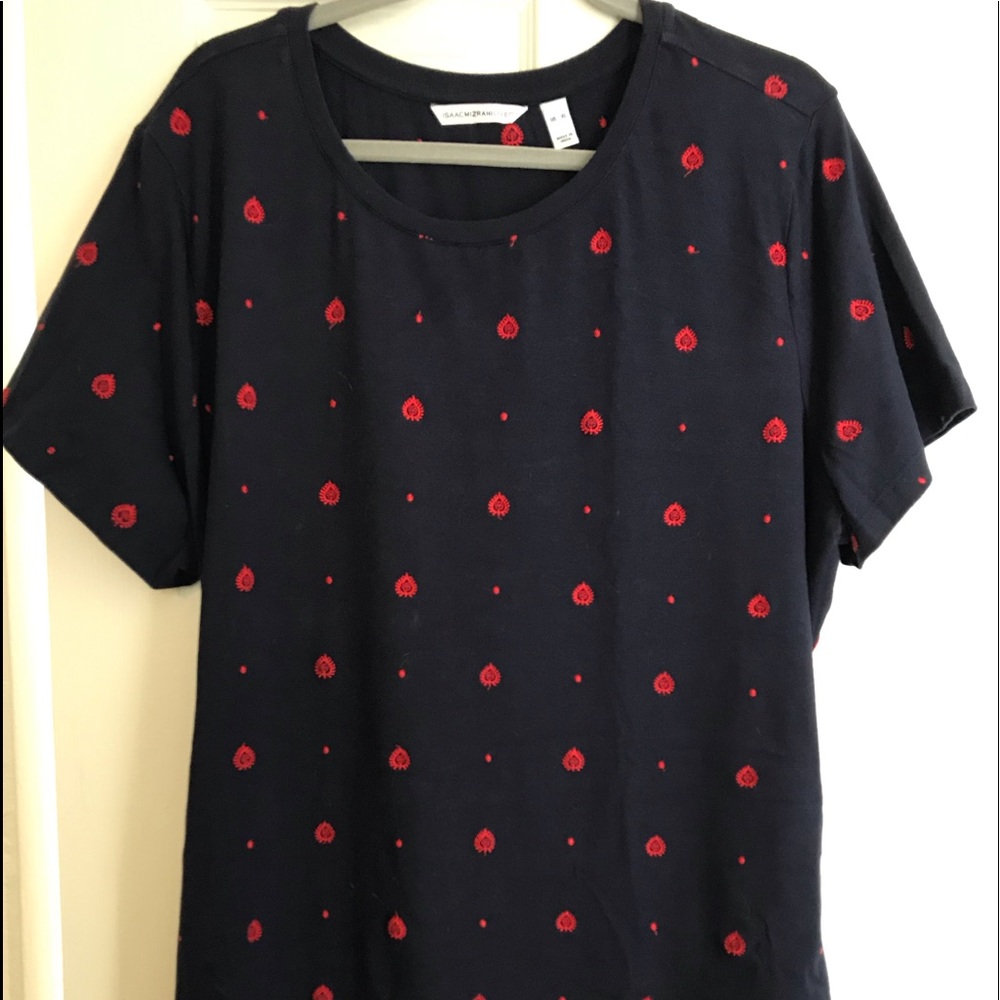 Isaac Mizrahi Live Navy Blue Embroidered T-Shirt